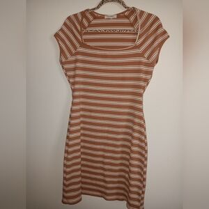 Chic Striped Tan and White Mini Dress